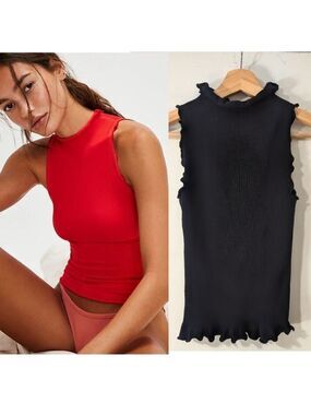 NEW Free People Intimately | Rib + Lettuce Muscle Tank In Black (M/L)